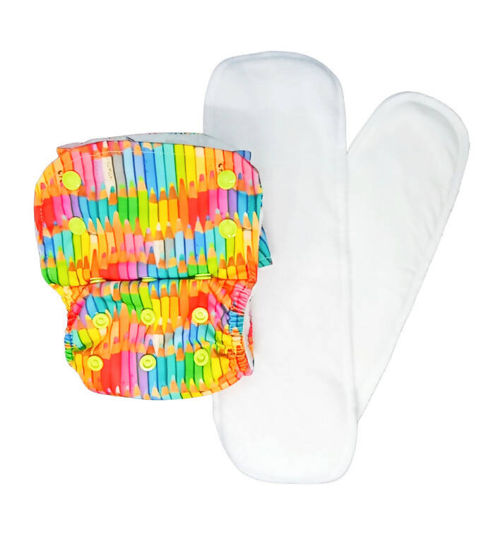 Buy Kindermum Nano Aio Cloth Diaper With 2 Organic Cotton Inserts- Colourful Art For Kids from DrMediCart, Ship from India to USA