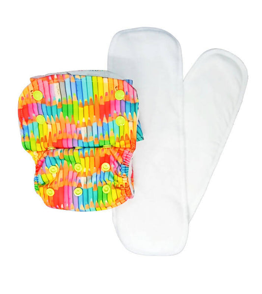 Kindermum Nano Aio Cloth Diaper With 2 Organic Cotton Inserts- Colourful Art For Kids