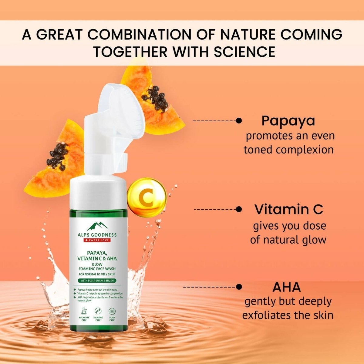 Alps Goodness Papaya, Vitamin C & AHA Glow Foaming Face Wash - DrMediCart