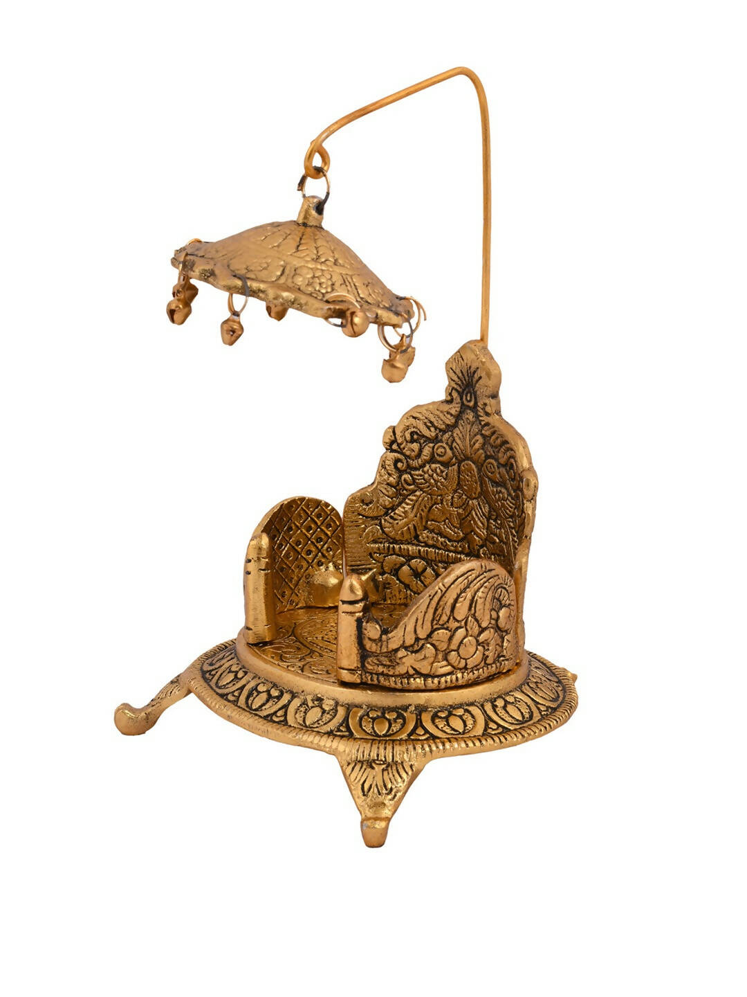 CraftVatika Gold-Polished Ladoo Gopal Singhasan/Pooja Chowki Showpiece