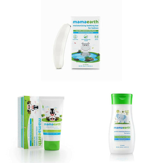 Mamaearth Moisturizing Baby Bathing Soap Bar & Milky Soft Natural Baby Face Cream & Gentle Cleansing Baby Shampoo