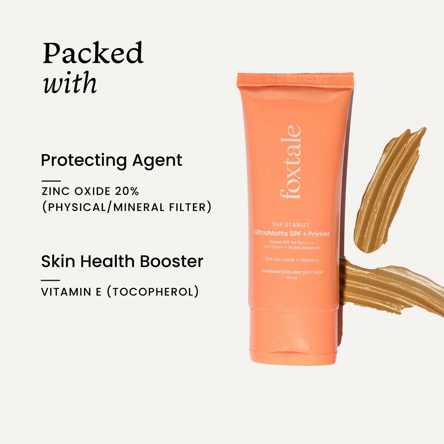 Foxtale Tinted Sunscreen SPF 50 PA++++ & Primer Shade 1  - Deep, Water Resistant with Dry -Touch Finish, Blurs Out Pores