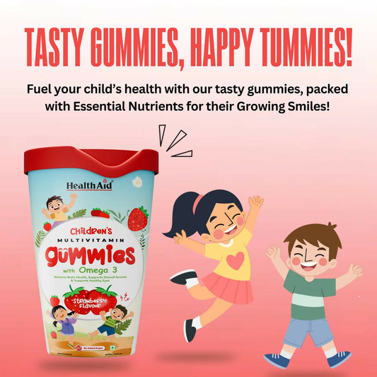 Buy HealthAid Children's Multivitamin chewables   with Omega 3 chewables   - Strawberry Flavour from DrMediCart, Ship from India to USA