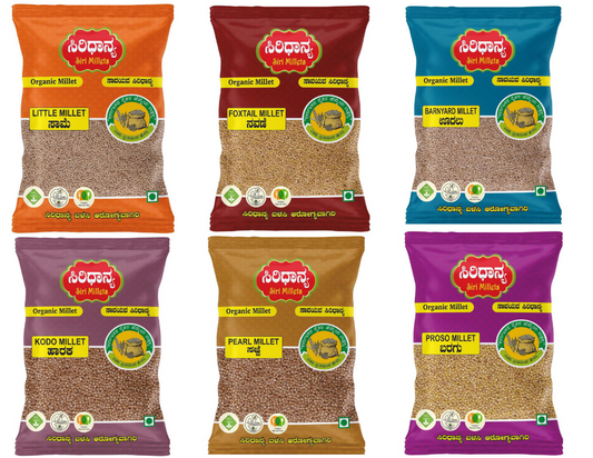 Buy Siri Millets Grains Combo Pack (Little Millet, Foxtail Millet, Barnyard Millet, Kodo Millet, Pearl Millet, Proso Millet) from DrMediCart, Ship from India to USA