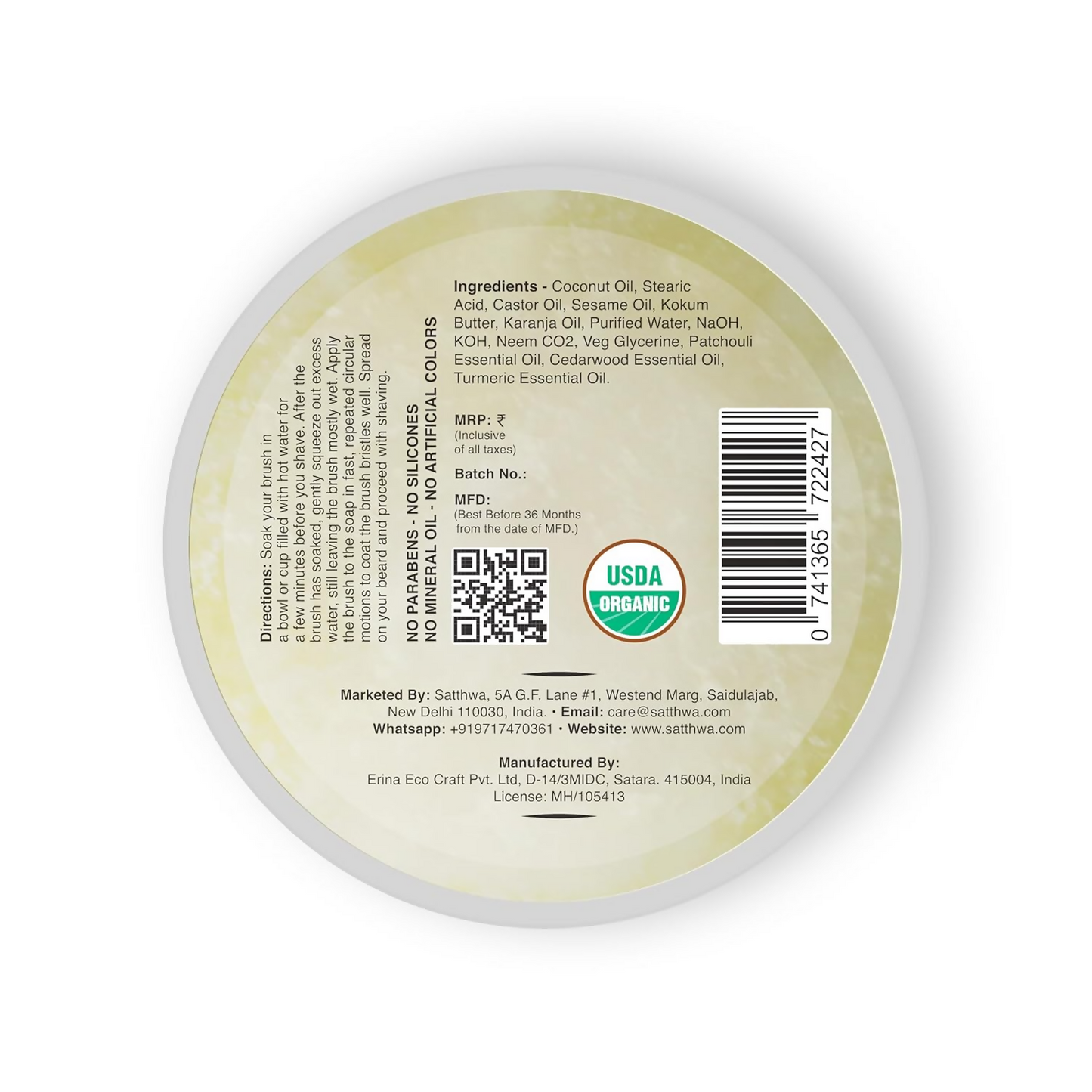 Satthwa Shaving Soap infused With Patchouli & Cedarwood