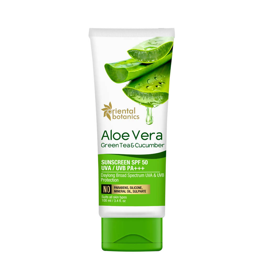 Buy Oriental Botanics Aloe Vera, Green Tea & Cucumber Sunscreen SPF 50 from DrMediCart, Ship from India to USA