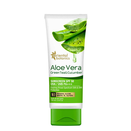 Buy Oriental Botanics Aloe Vera, Green Tea & Cucumber Sunscreen SPF 50 from DrMediCart, Ship from India to USA