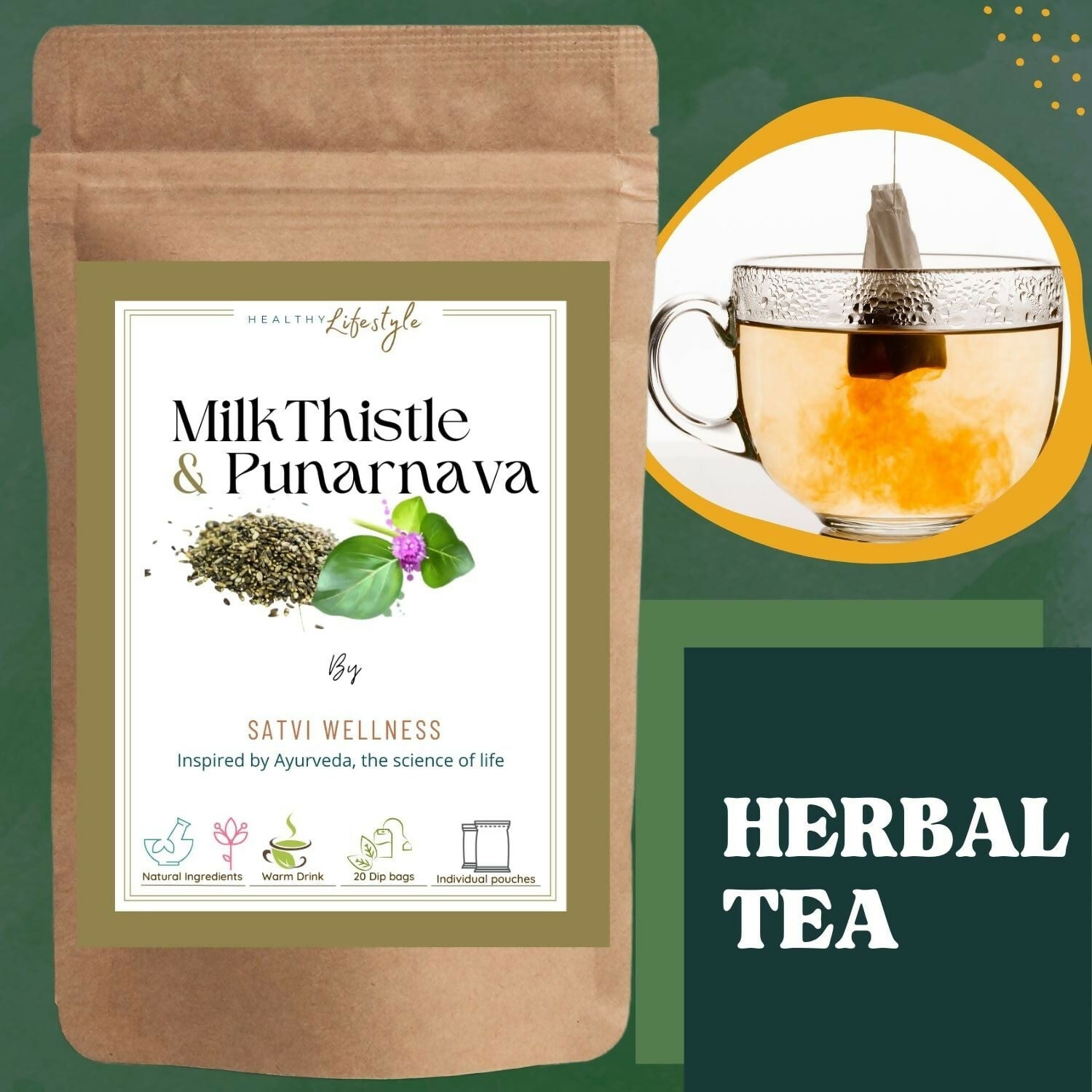 Satvi Wellness Milk Thistle Punarnava Tea | Blend Of Milk Thistle and Punarnava Herbal Tea Bags