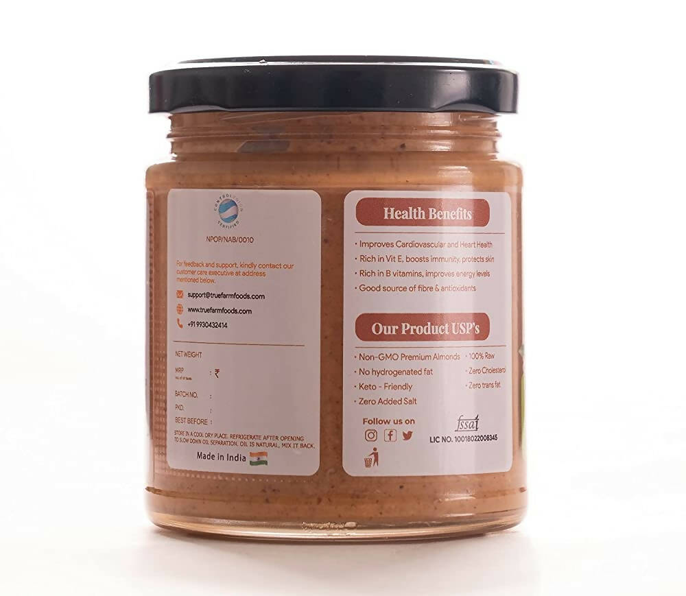 Truefarm Organic Almond Butter Creamy-Unsweetened