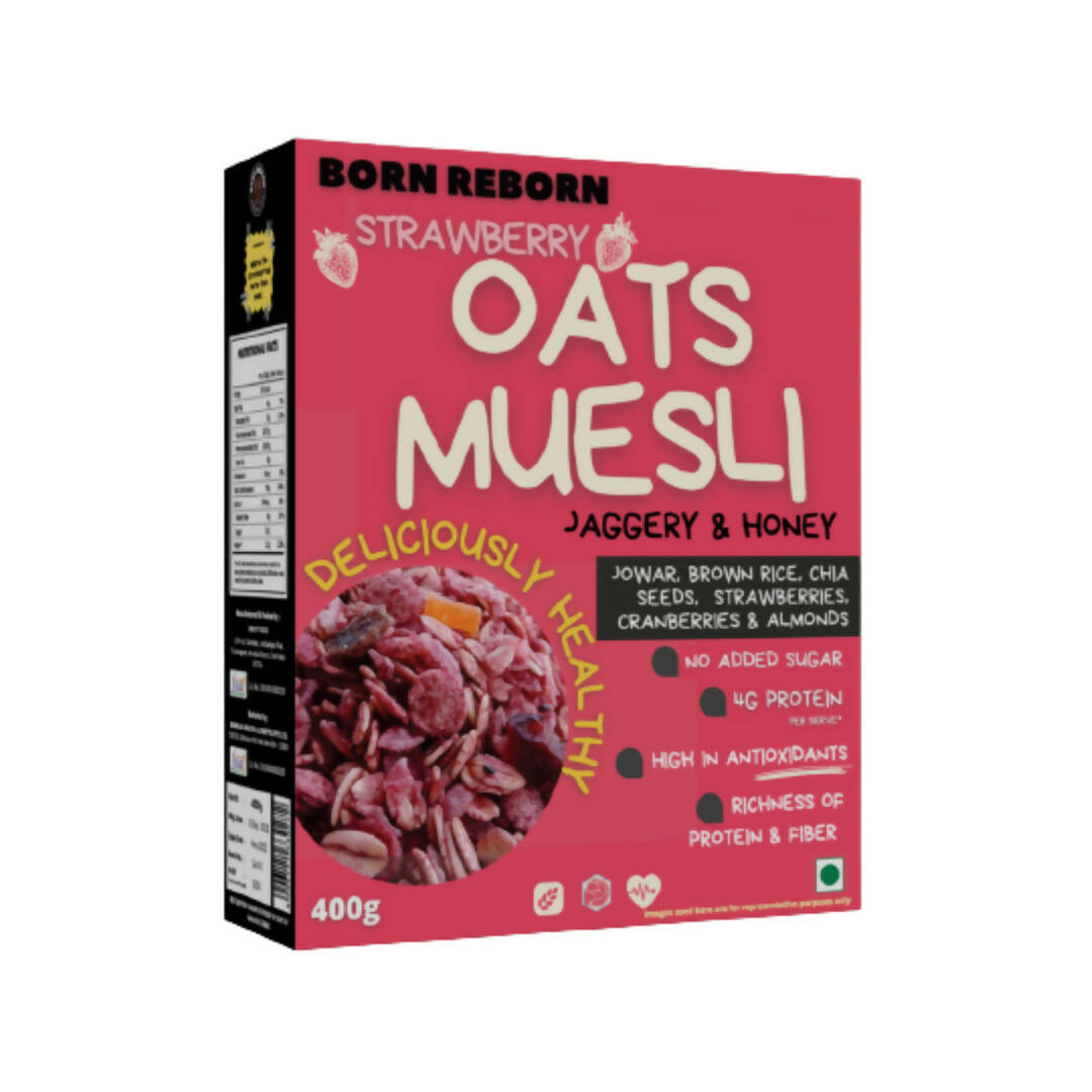 Buy Born Reborn Strawberry Oats & Millets Muesli with Honey and Jaggery from DrMediCart, Ship from India to USA
