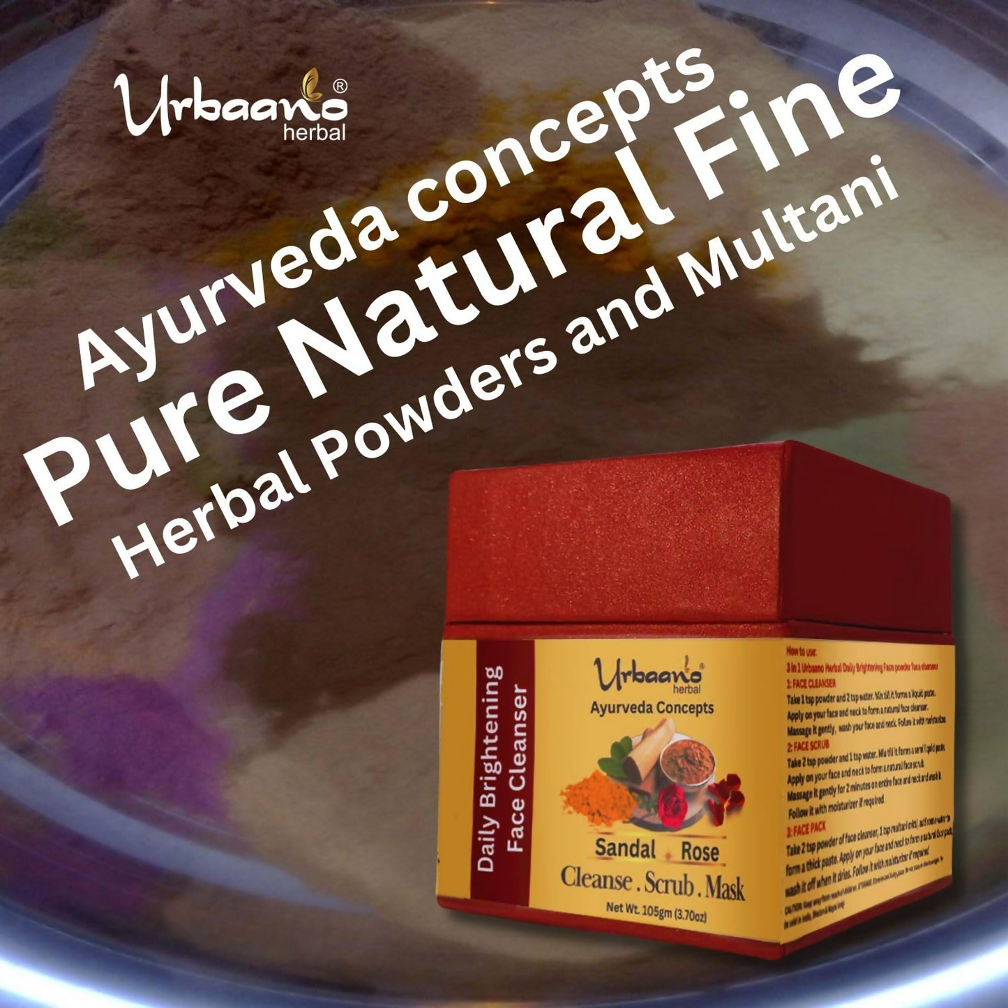 Urbaano Herbal Ayurveda Concepts Face Brightening Cleanser, Scrub, Mask 3-in-1 Instant Glow