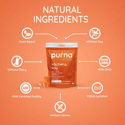 Purna Gummies Superfruits Collagen Mixed Fruit Flavour Gummies for Hair and Skin