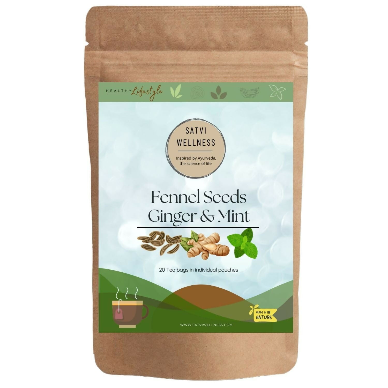 Satvi Wellness Fennel Ginger Mint Tea Bags