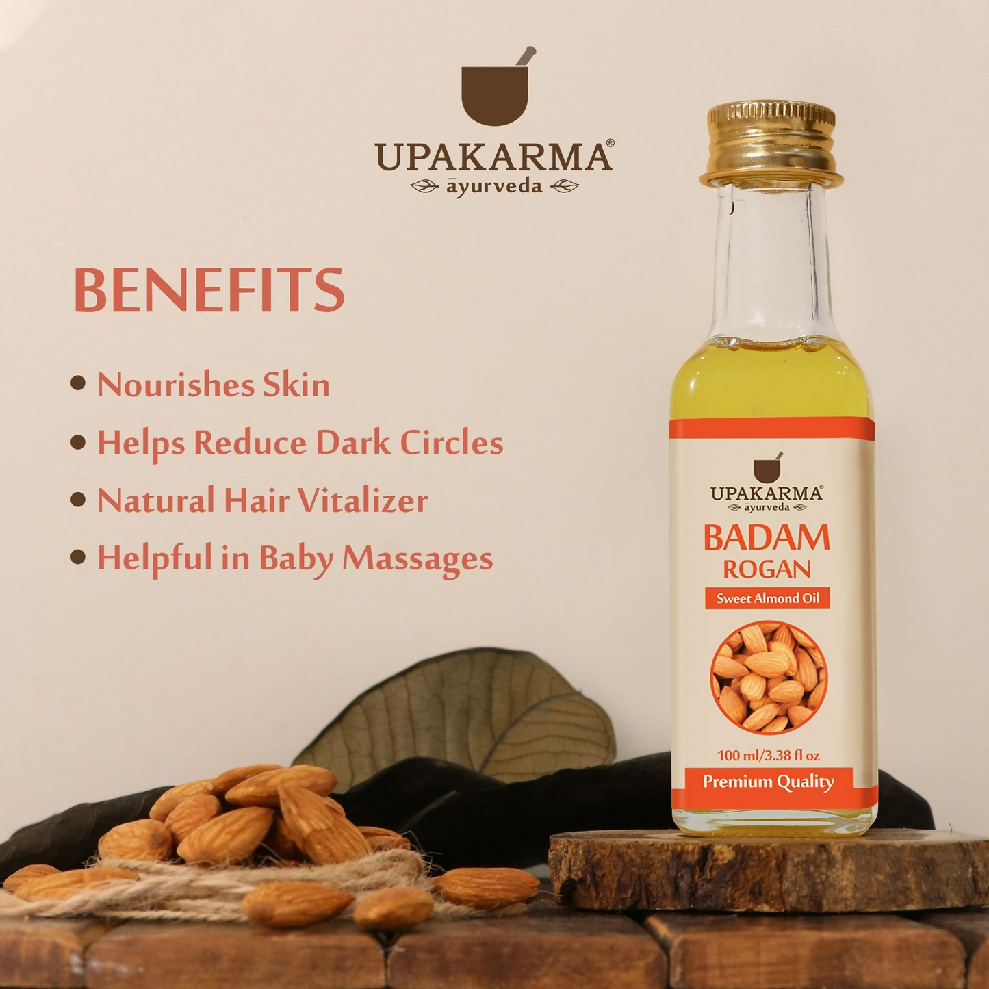 Upakarma Ayurveda Body Skin & Hair Oil Badam Rogan Sweet Almond Oil