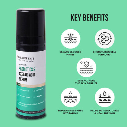 Dr. Sheth's Probiotics & Azelaic Acid Serum For Highly Sensitive Skin, Improves Skin Texture