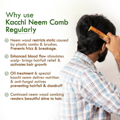 Ivory Natural Dual Tooth Kacchi Neem Comb Infused With Organic Oil For Gentle Detangling And Straightning Hair