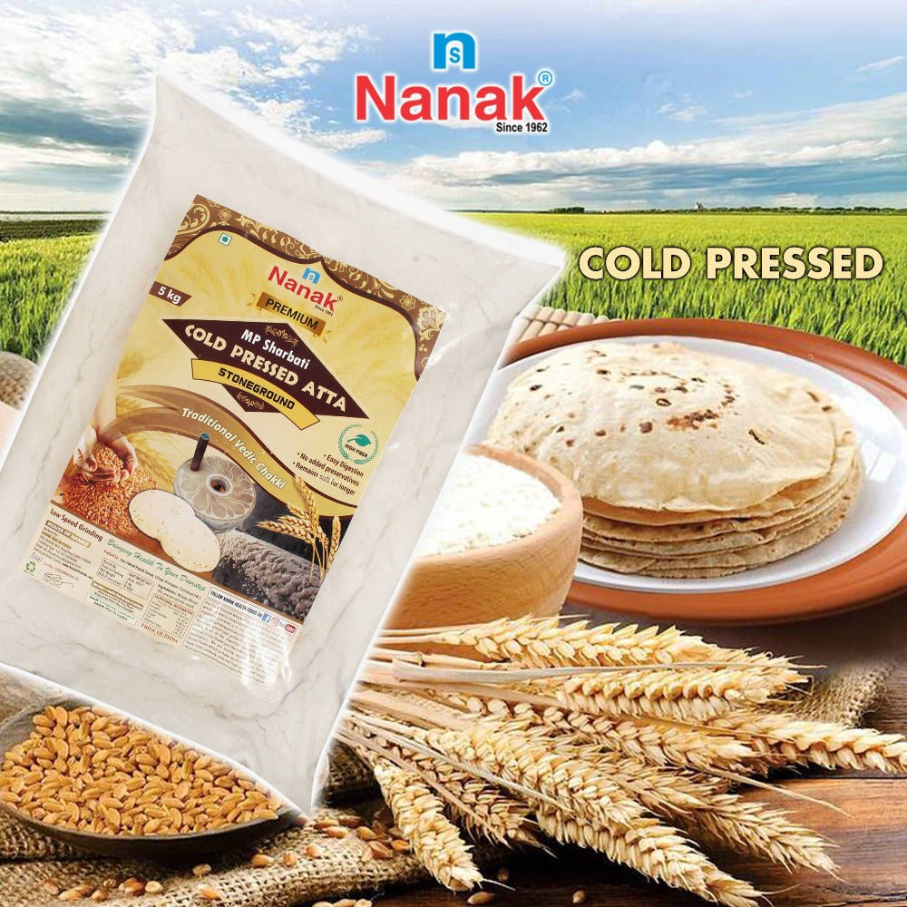 Nanak Premium MP Sharbati Cold Pressed Atta-Stoneground|Low Speed Grinding,5Kg