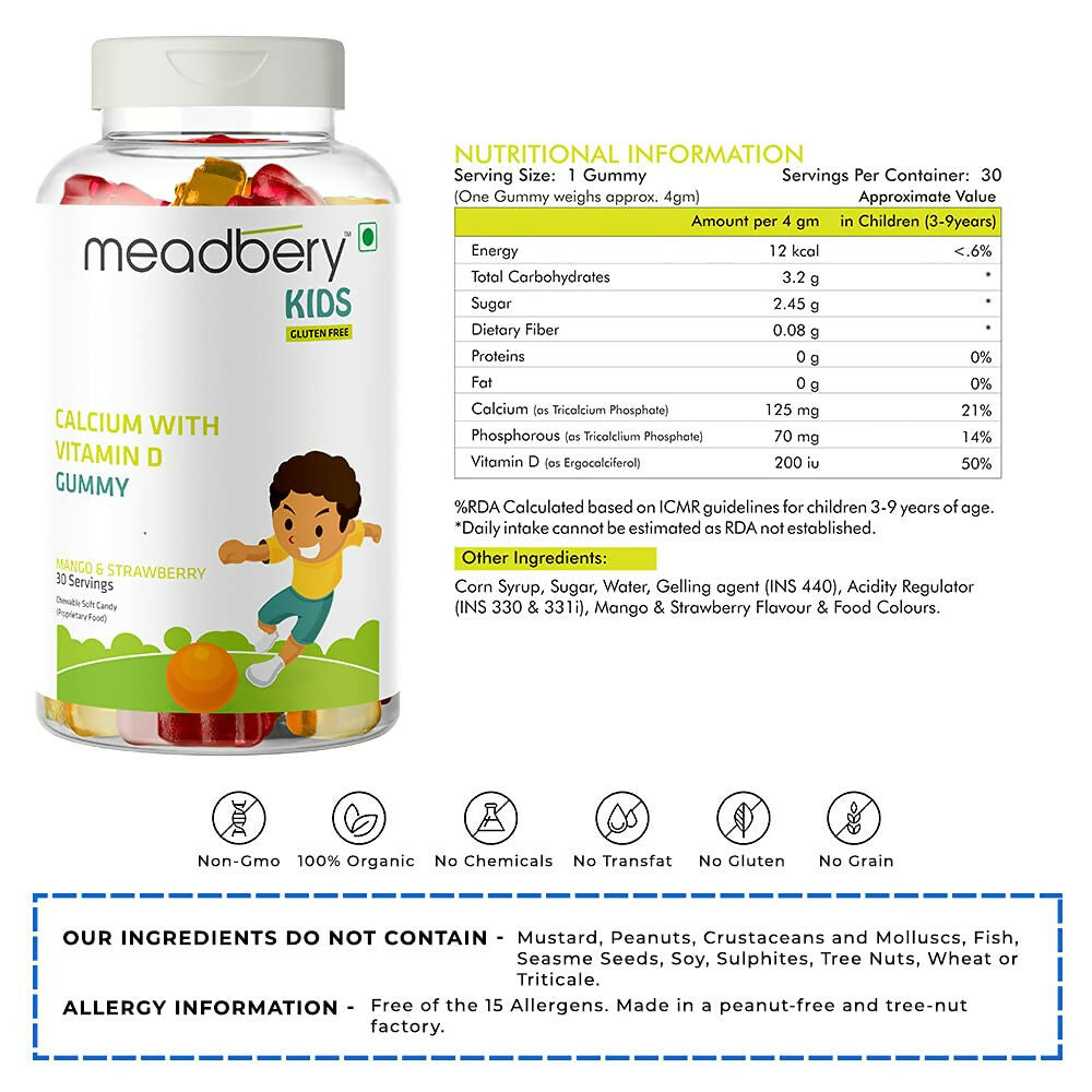 Buy Meadbery Kids Calcium With Vitamin D Gummy from DrMediCart, Ship from India to USA