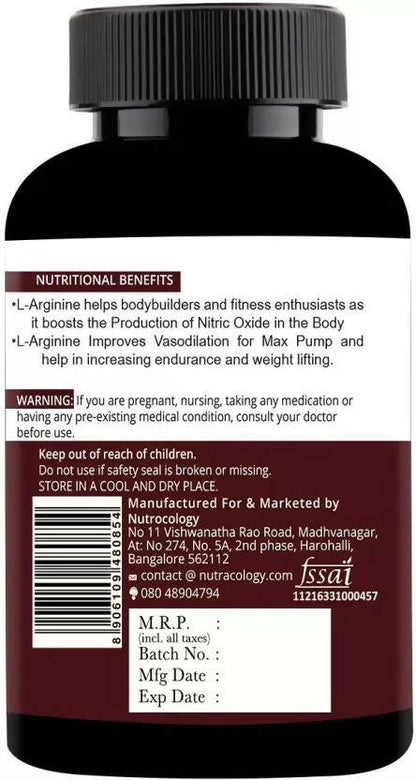 Nutracology L Arginine 1000mg Nitric Oxider Booster For Muscle Gain & Strength Capsules