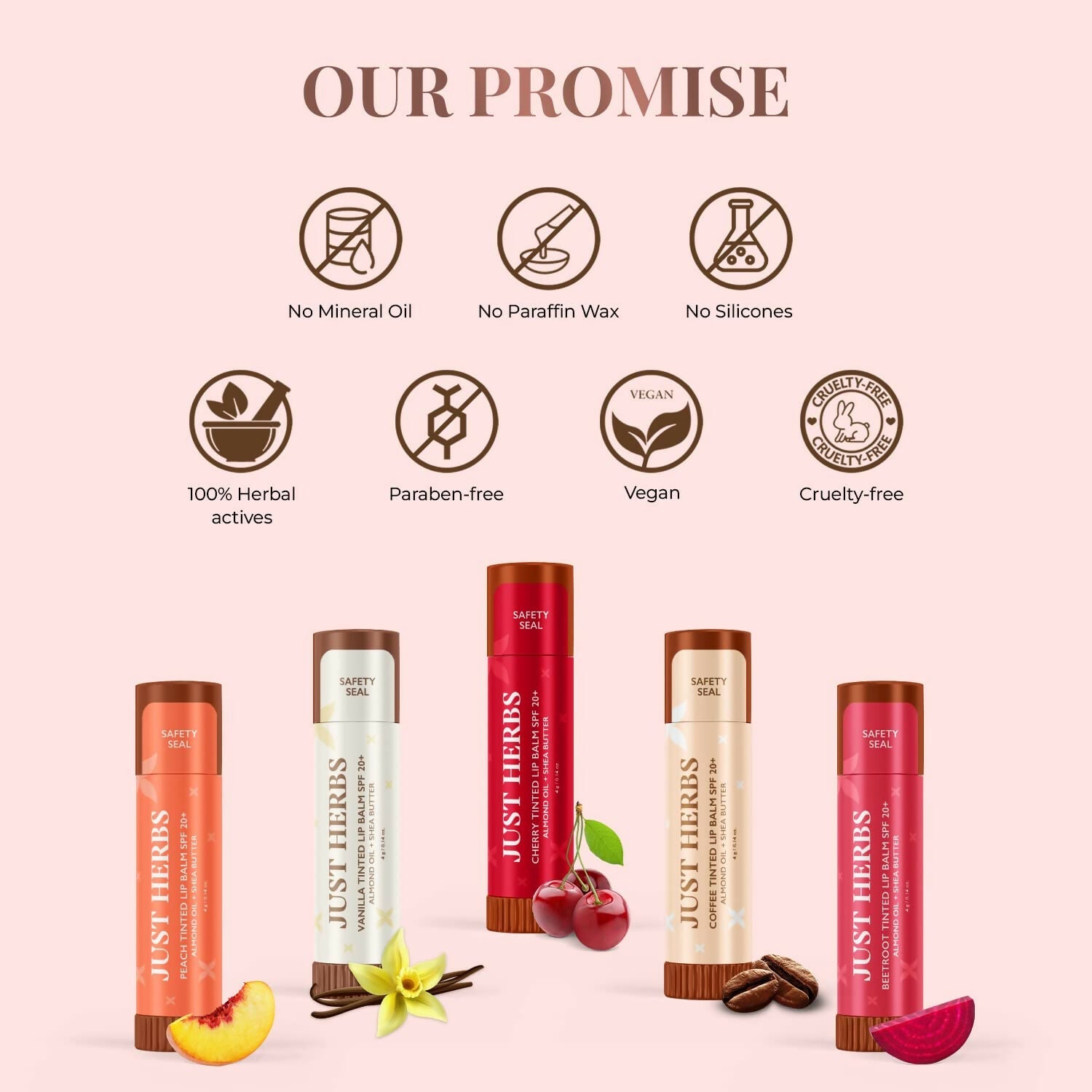 Just Herbs Peach Tinted Lip Balm with SPF 20+ for Dark Lips to Lighten