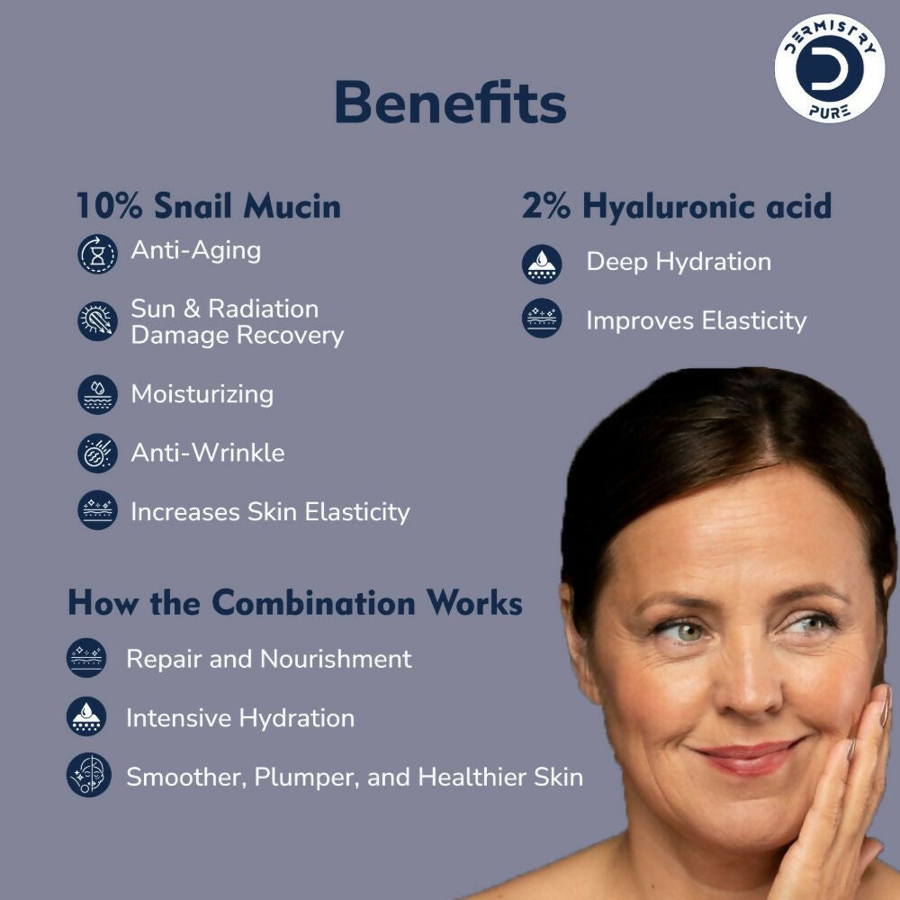Dermistry Pure 10% Snail Mucin 96 Peptide Anti-Ageing Moisturizer Skin Firming Tightening Face Serum