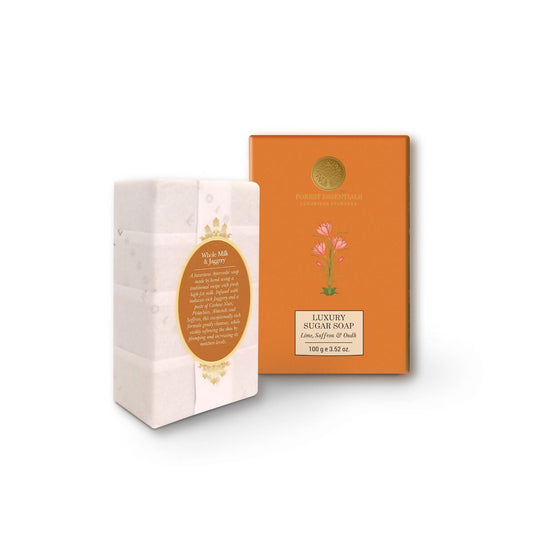 Buy Forest Essentials Luxury Sugar Soap Lime Saffron & Oudh from DrMediCart, Ship from India to USA