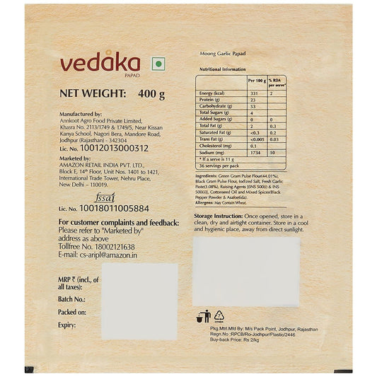 Vedaka Moong Garlic Papad