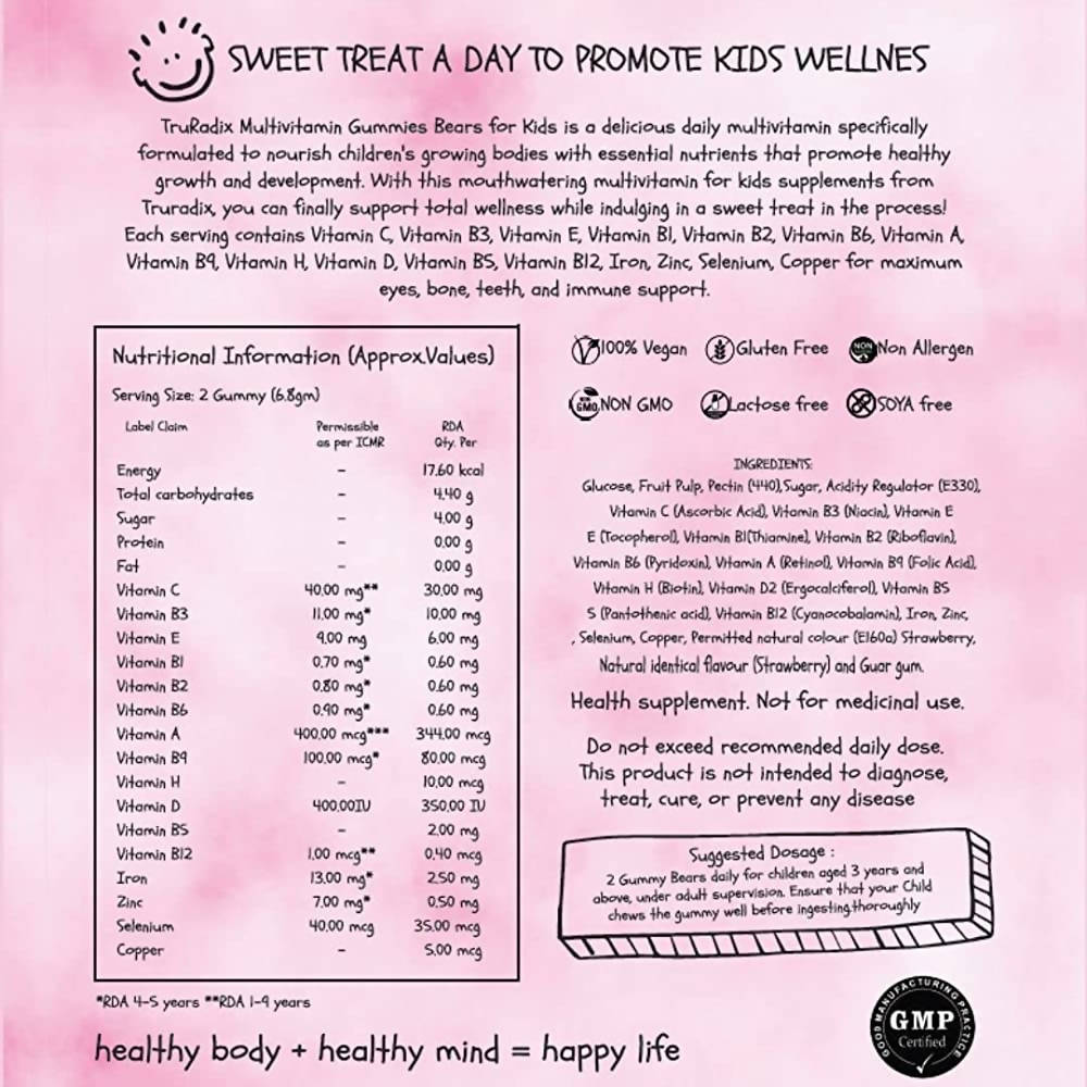 Truradix Kids Multivitamin Gummies-Strawberry Flavor - Drmedicart